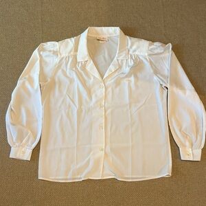 Vintage Lee Mar Blouse White Button Down Size 14 Made in USA Shoulder Pads